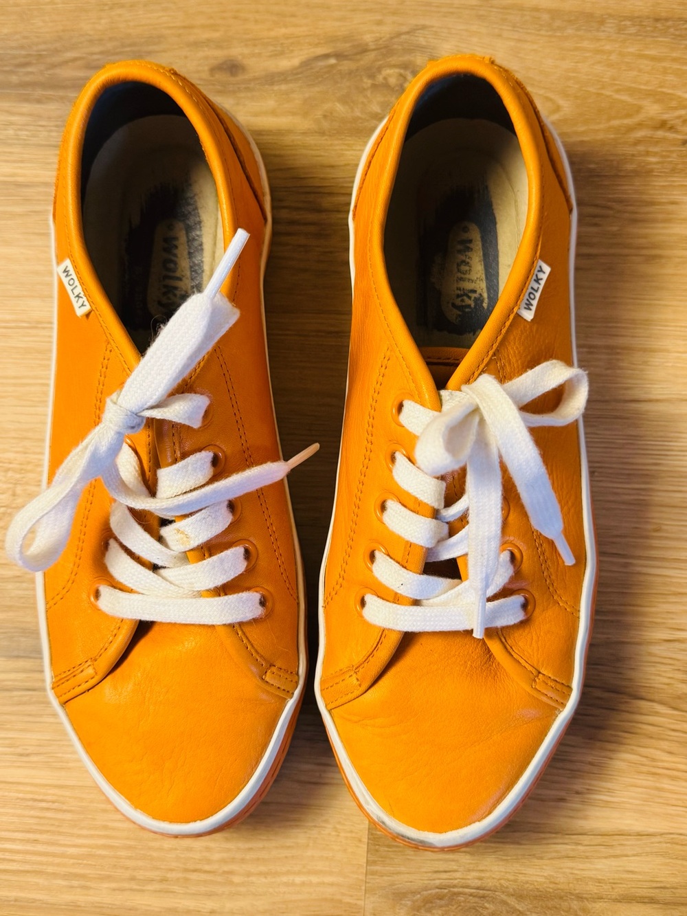 Wolky Orange Leather Platform Sneakers Shoes EU 38 US 7.5-8
